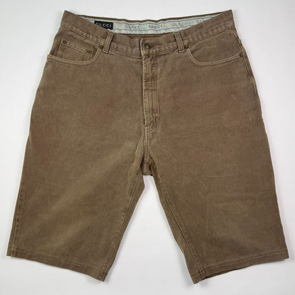 Vintage Gucci Denim Shorts 56 36 Brown 90s Designer Jorts